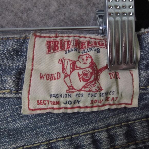True Religion Jeans Mens 31 Blue Joey Distressed Flare Bootcut Made in USA - Picture 10 of 12